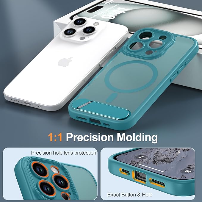 Magnetic Compatible with iPhone 15 Pro Case, [Built-in Kickstand][Full Camera Protection][Compatible with MagSafe][Anti-Fingerprint] Shockproof Phone Case for iPhone 15 Pro 6.1",Lake Blue