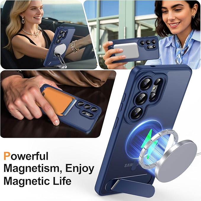 Magnetic for Samsung Galaxy S26 Ultra Case, [Compatible with MagSafe][Full Camera Protection][Built-in Invisible Kickstand] Translucent Matte Phone Case for S26 Ultra 6.9" - Blue