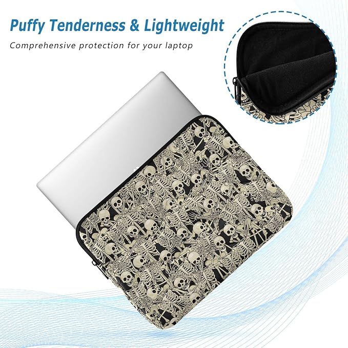 Gothic Skull Laptop Sleeve 13-14 Inch Waterproof Computer Bag for Women, Men - Cute Tablet Cover A06D24018