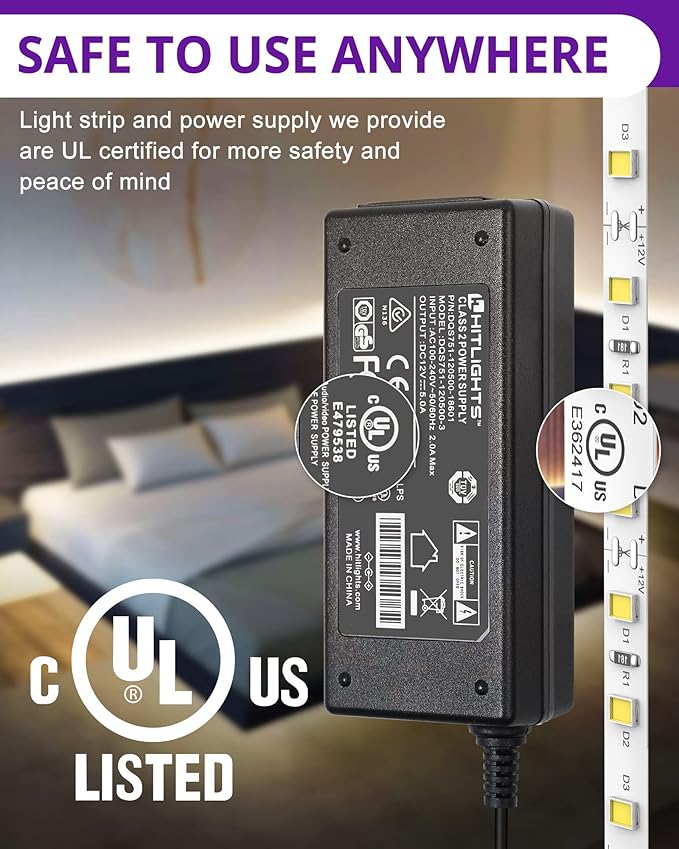 HitLights White LED Strip Lights Kit with Remote & 12V Power Supply, 16.4ft High Density Dimmable Tape Light 4000K, 600 LEDs, 300Lm/ft, UL Listed, Flexible Rope Lights for Bedroom, Kitchen, Cabinet