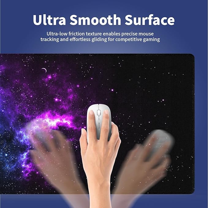 Wknoon. Extra Large Gaming Mouse Pad (31.5" x 11.8") with Durable Stitched Edges – A Blend of Blue and Purple Nebulae with Space Planets Cosmic Galaxy Dance, Anti-Slip Base Extended XXL Desk Mat