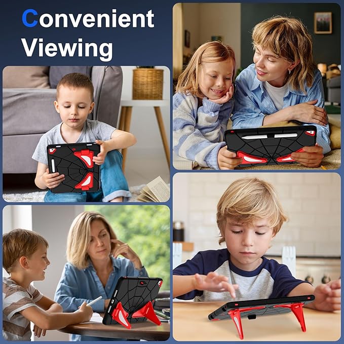 DreamerX Case for iPad 9th Generation (2021) / 8th Generation (2020) / 7th Gen (2019) 10.2 Inch, Cute Fully-Body Rugged Heavy Duty Shockproof Protective Cover with Stand Strap for Kids Boys, Black/Red