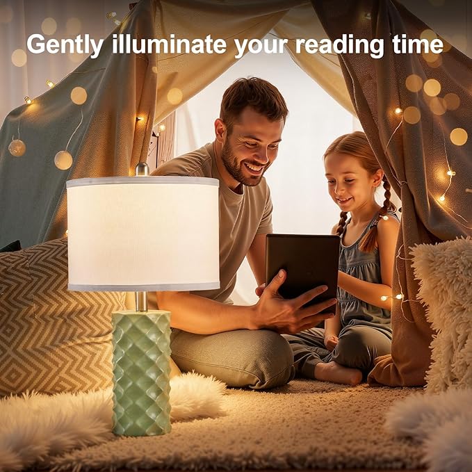 Vitality Green & Star Diamond Ceramic Table Lamps (Set of 2) - 23" Luxe Modern Bedside Lamps for Nightstand,bedrooms, Living Rooms, or entryways & Rotary Switch,No Bulbs
