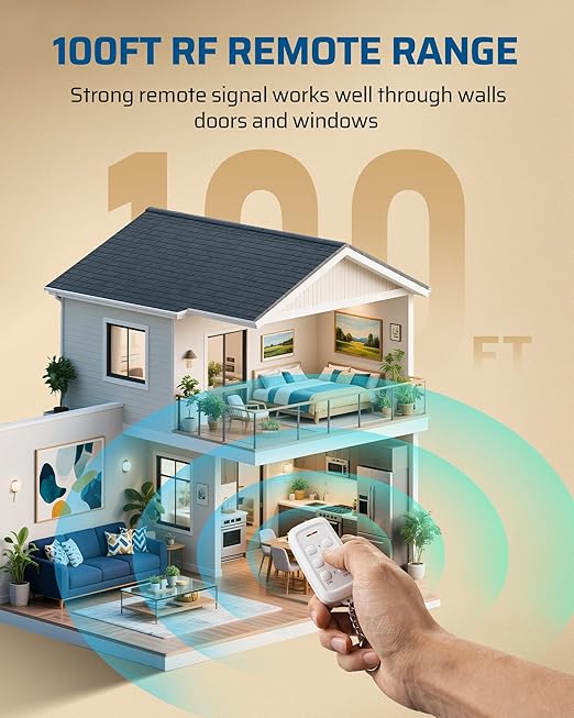 DEWENWILS Indoor Remote Control Outlet, Wireless Remote Outlets Switch, No Interference, 15A/1875W, 100FT RF Range, Compact Light Switch for Lamp,1 Remote 3 Outlets