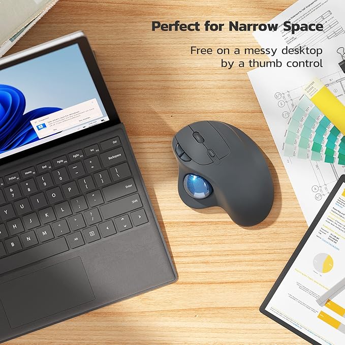 Nulea M501 Wireless Trackball Mouse, Rechargeable Ergonomic, Easy Thumb Control, Precise & Smooth Tracking, 3 Device Connection (Bluetooth or USB Receiver), Compatible for PC, Laptop, Mac, Windows.