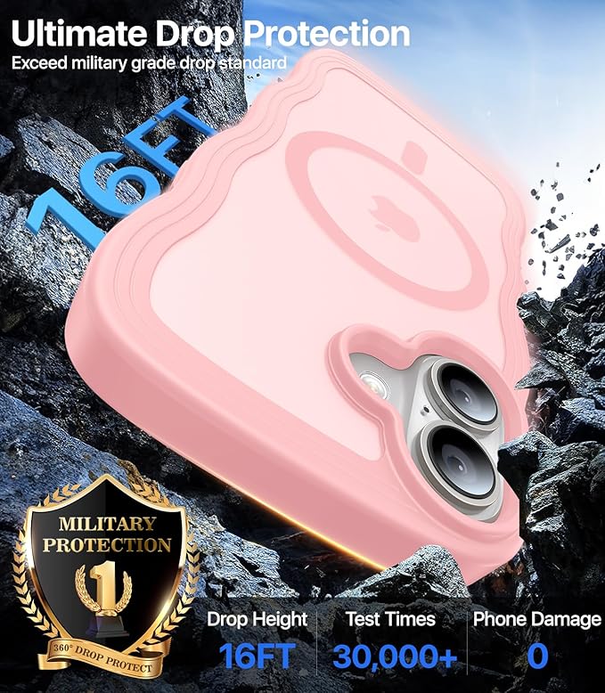 Magnetic for iPhone 16 Case,[Compatible with MagSafe][Military-Grade Drop Protection][Anti-Yellowing] Shockproof Protective Translucent Matte Cover for iPhone 16 Phone Case,Peach Pink