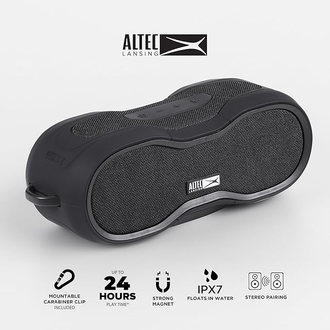 Altec Lansing - BoomJacket Wireless Bluetooth Speaker, Magnetic Waterproof Speaker, IPX7 Outdoor Speaker with 24H Playtime, Portable Speaker with Carabiner, Mountable, Quick Charge