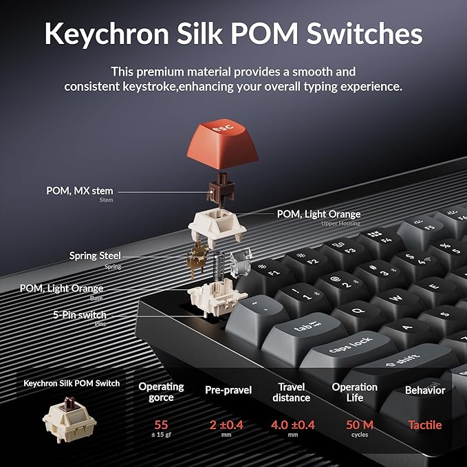 Keychron V6 Ultra 8K Full Size Wireless Mechanical Keyboard, 8000Hz, Hot-Swappable Brown Switch, RGB Backlight, PBT Keycaps, 2.4GHz/Bluetooth/Wired, for Windows macOS Linux – Black