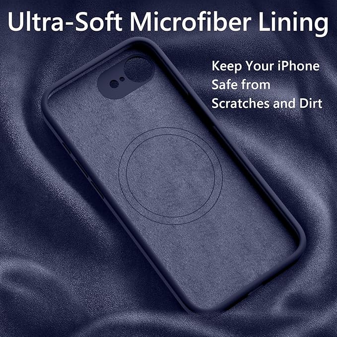 FireNova Magnetic for iPhone 17e Case/iPhone 16e Case, Compatible with MagSafe, [Silicone Camera Protection] Microfiber Lining Phone Case, 6.1", Navy Blue