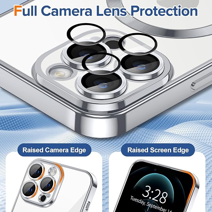 Hython Magnetic Clear for iPhone 12 Pro Case with Camera Lens Protector [Compatible with MagSafe] Luxury Plating Edge Slim Soft TPU Cover Protective Phone Case for iPhone 12 Pro 6.1", Silver