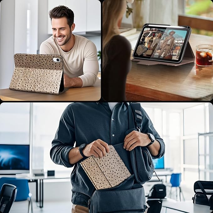 Gexmil Premium Leather Case for iPad mini 7 (A17 Pro) 2024 / iPad mini 6 Generation 2021 8.3 Inch,Pencil Holder, Magnetic Closure,Shockproof Cowhide Cover,Adjustable Stand,Khaki