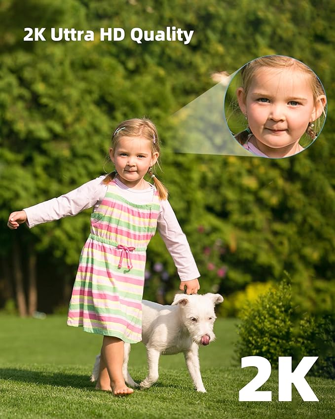 CKK 2K Security Camera Outdoor Corded Power, 4 Pcs 3MP PTZ WiFi Home Security Camera - 2.4G/5G Dual-Band, 360° Pan-Tilt, Color Night Vision, Motion Alerts, 2-Way Audio, 24/7 Recording, Waterproof