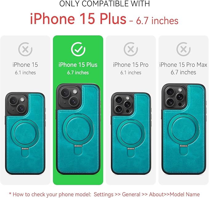 for iPhone 15 Plus Case with Stand, Compatible with MagSafe, Slim PU Leather & Durable TPU Protective Magnetic Kickstand Cover Drop-Proof with Tempered Glass Screen Protector 6.7", Turquoise