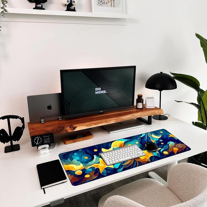 Hopipad Starry Night Large Gaming Mouse Pad for Desk, Desk Mat with Seamed Edges, Waterproof Desk Pad, Non-Slip Rubber Base, 31.5x11.8 Inch Keyboard Pad Computer Mat, Big XL Mousepad