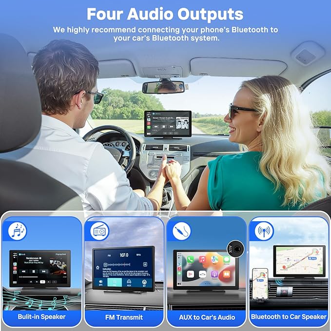 9" Wireless Apple Carplay Screen for Car with 4K Dash Cam, Portable Apple Carplay & Android Auto with 1080p Backup Camera DVR, Voice Control/GPS Navigation/Mirror Link/BT