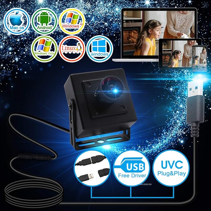 170 Degree Fisheye 4K Webcam 2160P USB Camera with Sony IMX317 Sensor PC Webcamera for Industrial, 30fps 2160P Webcam with Microphone Mini Camera Support Most OS Web Cams