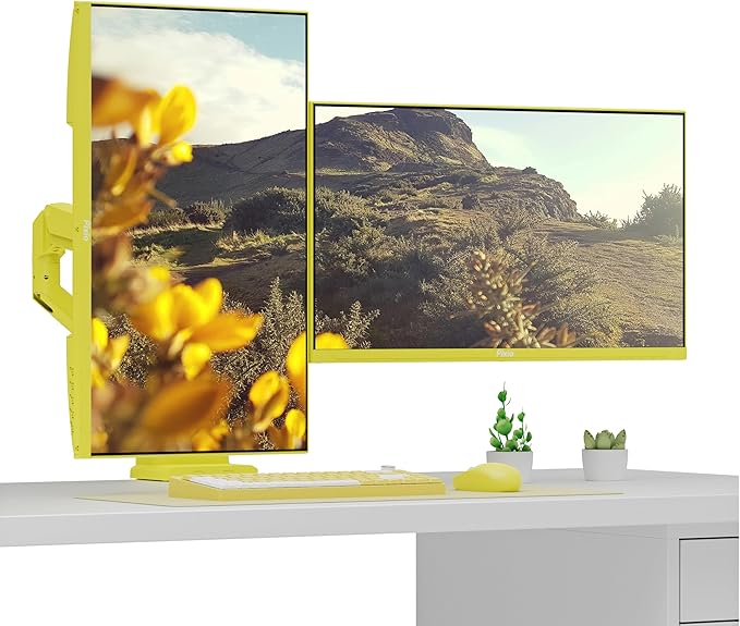 Pixio PS1D Wave Yellow Dual Monitor Arm Stand Desk Mount - Fits up to 32 inches Monitors and up to 19.8lbs. VESA Compatibility and Integrated Cable Management