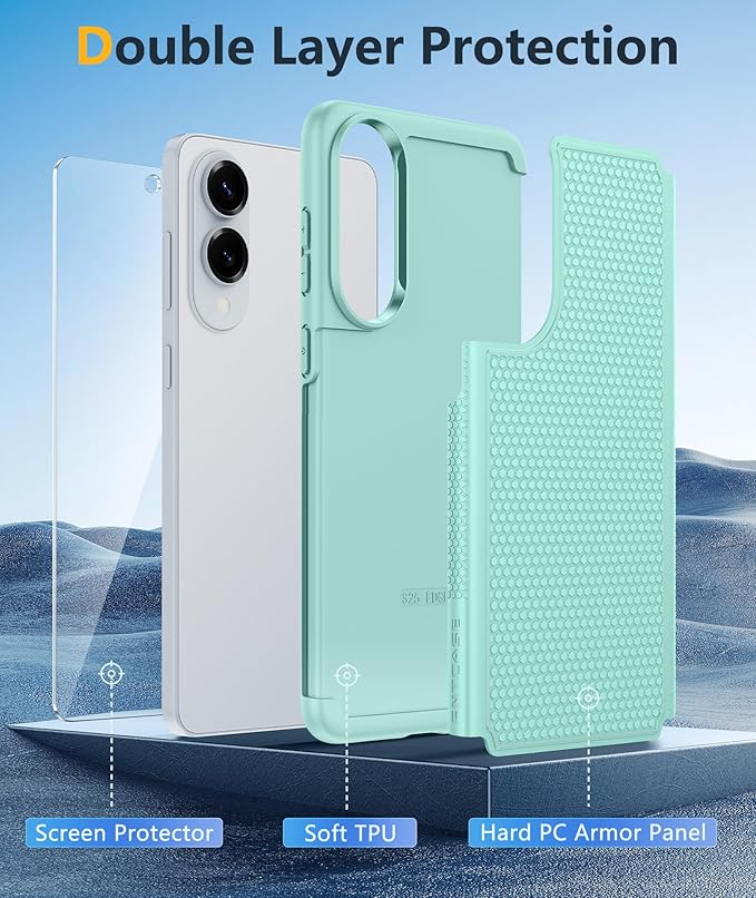 FNTCASE for Samsung Galaxy S25-Edge Case: Lightweight Cell Phone Cover Military Grade Drop Protection with Non Slip Textured Back | Rugged Shockproof Protective Bumper Cases(Mint Green)