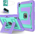Kids Friendly Case for iPad Air 11 Inch M4 M3 M2 2026/2025/2024 Case with Pencil Holder & Shoulder Strap, Military Grade Shockproof Kickstand Hard Shell Protective Cover,Purple+Mint