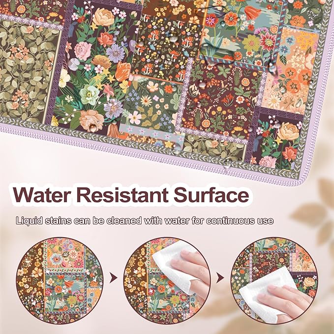 iCasso Floral Desk Pad Mat, Large Mouse Pad, Desk Matt for Desktop, Anti-Slip XXL Big Mousepad with Stitched Edges for Computer Keyboard (Brown)