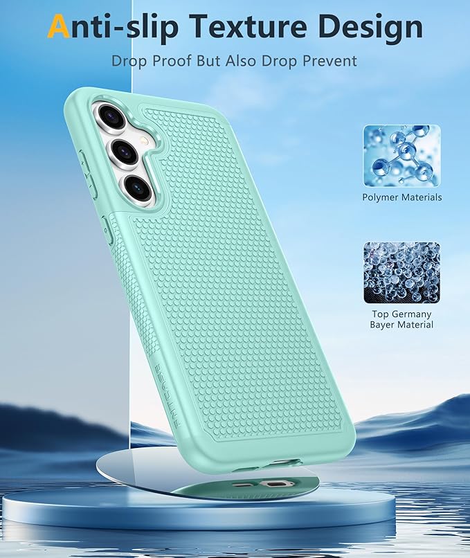 FNTCASE for Samsung Galaxy S24-FE Case: Dual Layer Protective Heavy Duty Cell Phone Cover | Shockproof Rugged with Non-Slip Textured | Military Grade Drop Protection Bumper Tough (Mint Green)
