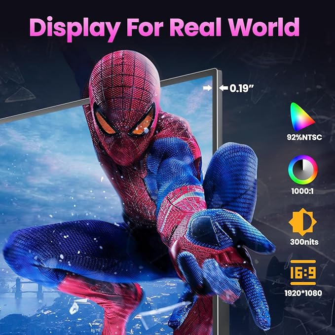 Upperizon Portable Monitor 18.5 inch FHD 130% sRGB 100Hz HDR HDMI USB-C Travel Monitor for Laptop MacBook PC Surface PS5 Xbox, Large External Display with Cover & Speakers, VESA Compatible