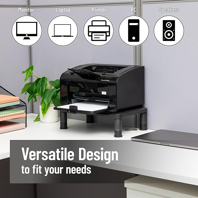 Mind Reader Monitor Stand, Height Adjustable, Laptop, Computer, Riser, Office, Set of 2, Black