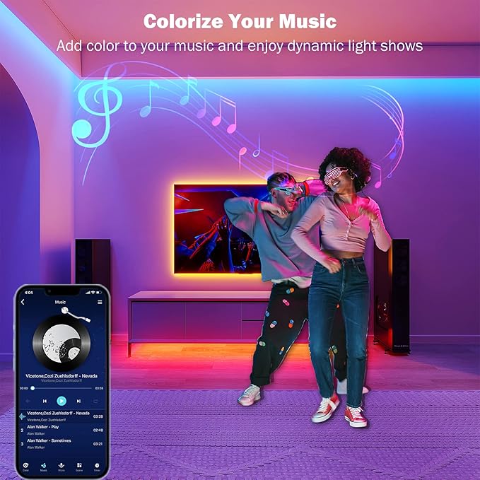 Leeleberd 130 ft Led Lights for Bedroom,(2 Rolls of 65FT) Bluetooth Smart APP Control Color Changing RGB Led Strip Lights with Remote Control Led Lights for Room Kitchen Party Home Decoration