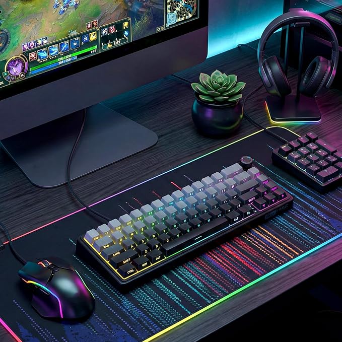 RK ROYAL KLUDGE R65 Wired Gaming Keyboard with Volume Knob, 60% Percent RGB Backlit Mechanical Keyboard, Side Printed PBT Keycaps, QMK/VIA, 66 Keys Hot Swappable Beige Switch, Gradient Black