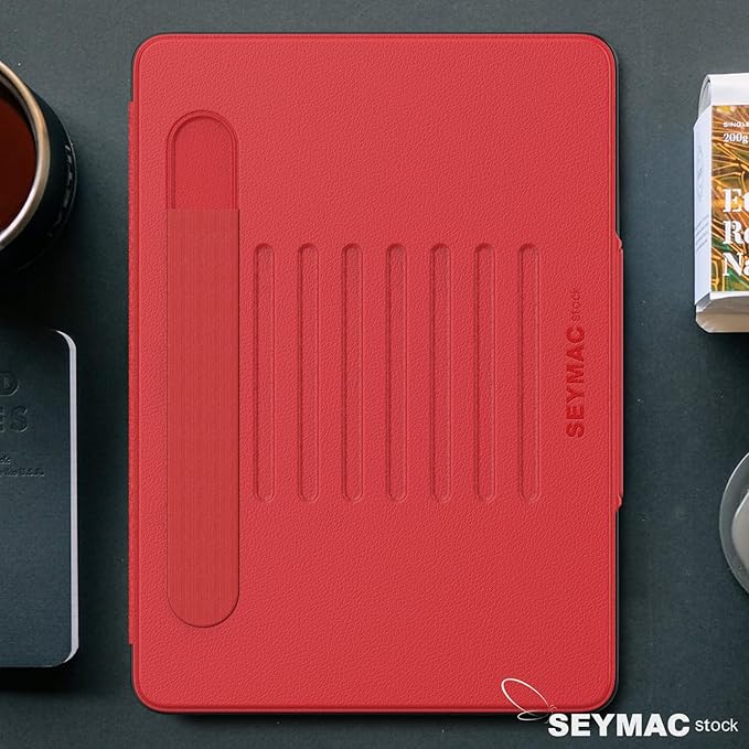 SEYMAC stock Case for iPad 6th/5th Generation/Air 2/Pro 9.7'', Strong Magnetic Auto Sleep Shockproof Case with Absorbing Multi-Angles Stand, Pen Holder, Card Slot (Red)