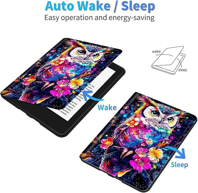 for Amazon Kindle Fire HD 8 & HD 8 Plus(12th/10th Generation, 2024/2022/2020 Release) 8" Tablet Case, Slim Kickstand Stand Leather Smart Cover with Auto Wake/Sleep, Flower Owl