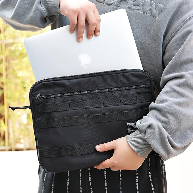 Rough Enough 14 Inch Laptop Case Sleeve Tactical Laptop Bag Briefcase with Tablet Compartment and Accessories Pockets Molle Strap, Water Resistant, Black Cordura