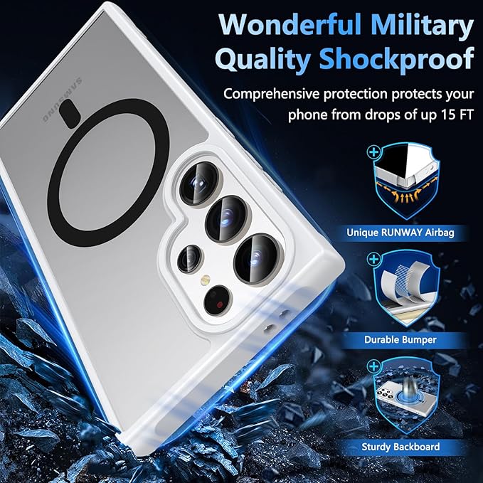 OWKEY for Samsung Galaxy S24 Ultra Case 6.8'', Magnetic Samsung S24 Ultra Case Compatible with Magsafe, [Shockproof Military] Translucent Back Slim Bumper Cover Phone Case Samsung S24 Ultra, Gray
