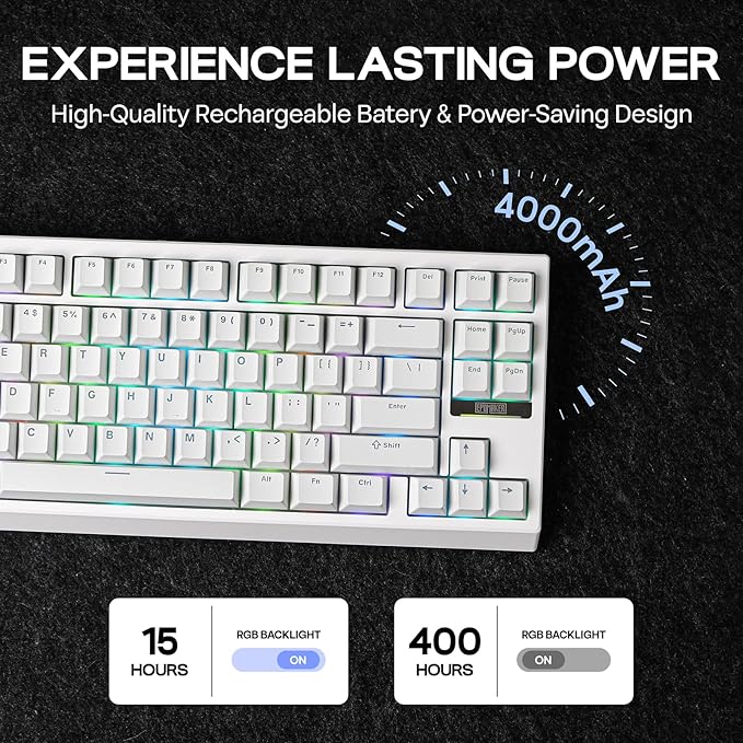 EPOMAKER G84 80% RGB Gaming Mechanical Keyboard, 2.4GHz/ Type-C/BT Wireless Keyboard, QMK/VIA Programmable, Hot-Swappable, NKRO, with Shine Through PBT Keycaps for Gamers (White, Creamy Jade Switch)