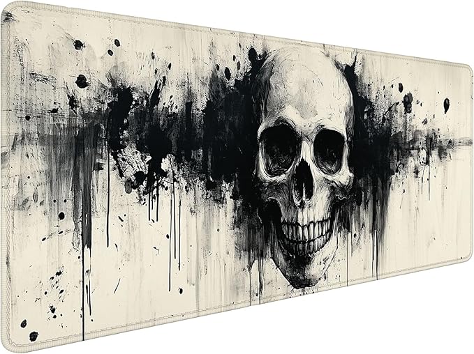 Skull Desk Pad Mouse Pad Black Ink Abstract XL Mouse Pad Large Mousepad Extended Laptop Keyboard Mat Gaming Desk Pad Mouse Mat 31.5"x11.8" Office Computer Keyboard Laptop Home