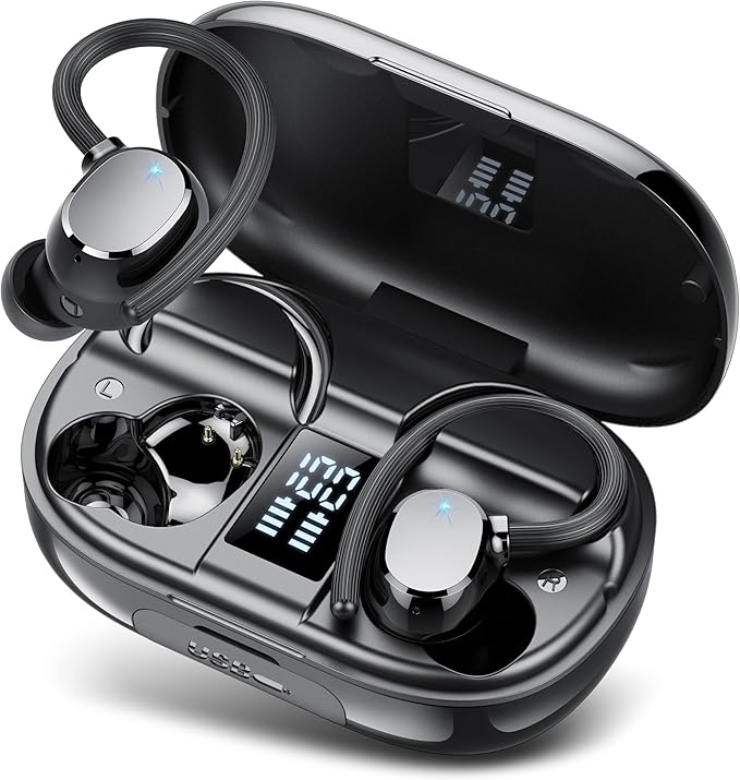 Ear Buds Wireless Bluetooth Earbuds Sport 2026 New Bluetooth 5.3 Headphones with LED Display 128H Playtime Powerful Bass Over Ear Earphones with Earhooks IP7 Waterproof for Gym/Running/Workout
