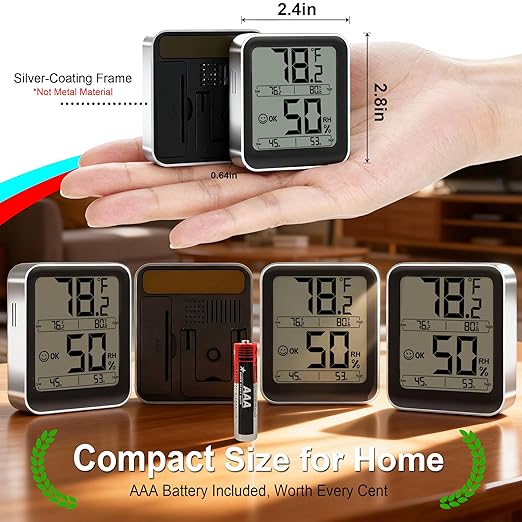 Antonki Room Thermometer Indoor Hygrometer Digital Temperature and Humidity Sensor Meter Humidity Monitor with Max/Min Records - AAA Battery Included