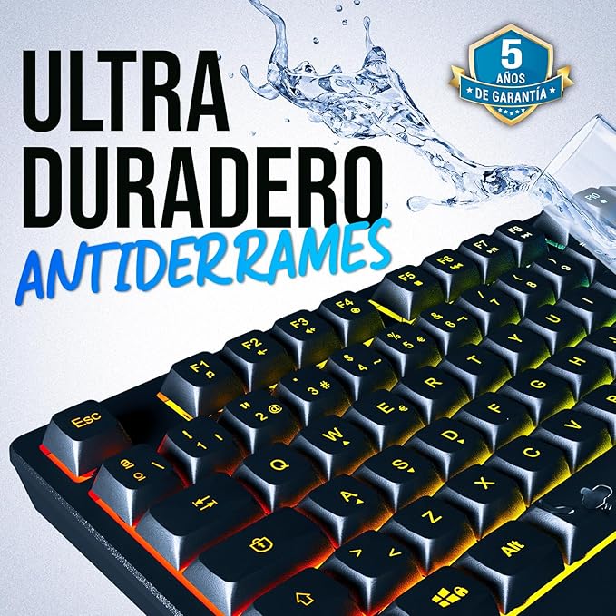 KLIM Chroma Wireless Spanish (España) Keyboard, RGB Backlit Wireless Keyboard, Rechargeable Battery, Quiet, Water-Resistant, Plug & Play for PC, Mac, PS4/PS5