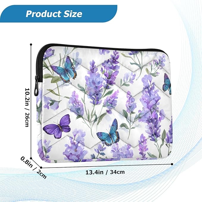 Lavender Laptop Case Sleeve, Butterfly Lavender Pattern Purple Shockproof Protective Computer Carrying Cover, Briefcase Handbags 13-13.3inch Laptop Sleeve Bag