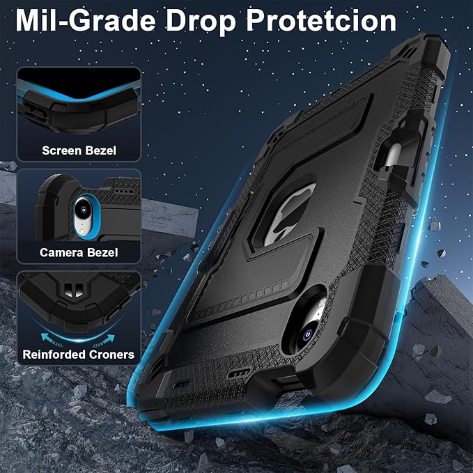 Kids Friendly Case for Apple iPad mini 7 A17 Pro 2024/iPad Mini 6 2021 8.3 Inch 7th/6th Gen Case with Pencil Holder & Shoulder Strap, Shockproof Kickstand Hard Shell Protective Cover,Black