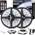 66ft LED Strip Lights with Remote, 6500K Daylight White Dimmable Tape Lights, 12V 1200 LEDs 2835 Strong Adhesive Rope Lights for Cabinet Kitchen Ceiling Closet Vanity Mirror Stairway Basement