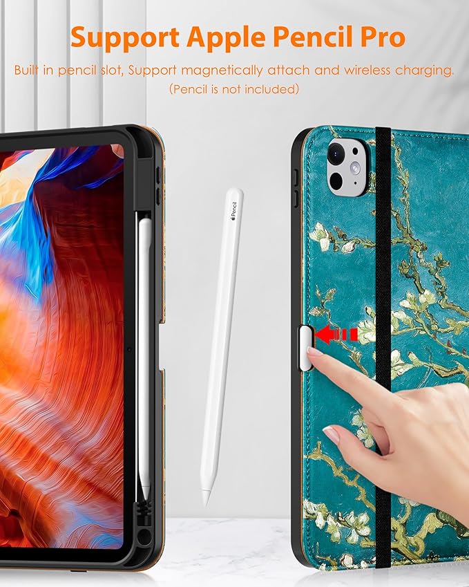 DTTO for iPad Pro 11 inch Case (M5/M4) 2025/2024, Premium Leather Business Folio Stand Cover with Pencil Holder - Auto Wake/Sleep and Multiple Viewing Angles, Blossom