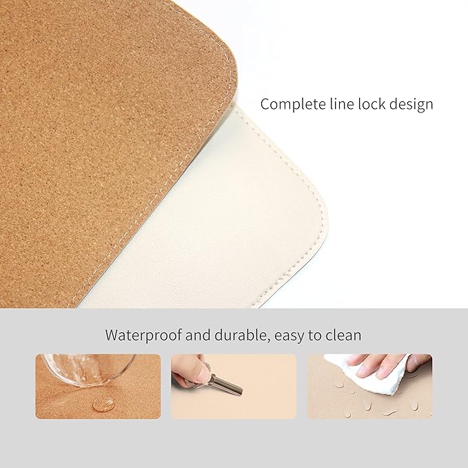 RENMTURE Dual-Sided Mouse Pad, Natural Cork & PU Leather Large Desk Pad for Office and Home Work, Desk Protector Non-Slip, Waterproof, Easy Clean (Apricot, 32"x16")