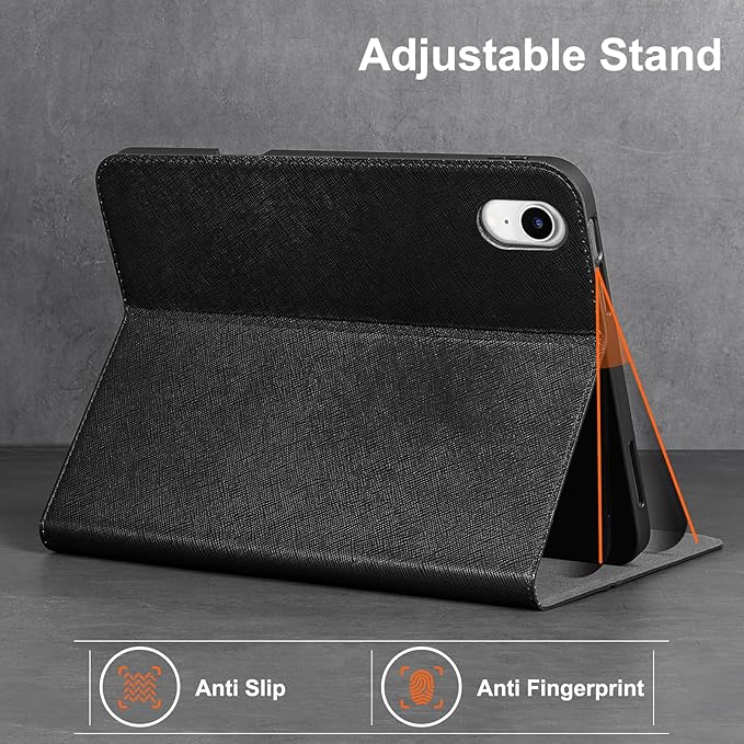Gexmil Premium Leather Case for iPad mini 7 (A17 Pro) 2024 / iPad mini 6 Generation 2021 8.3 Inch,Pencil Holder, Magnetic Closure,Shockproof Cowhide Cover,Adjustable Stand,Palm-Print Black