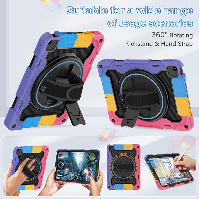 for iPad Pro 11 Case 4th 3rd 2nd 1st Gen (2022 2021 2020 2018) & iPad Air 5th 4th Generation 10.9 inch Case with HD Screen Protector, 360 Rotating Kickstand/Hand Strap, Shoulder Strap