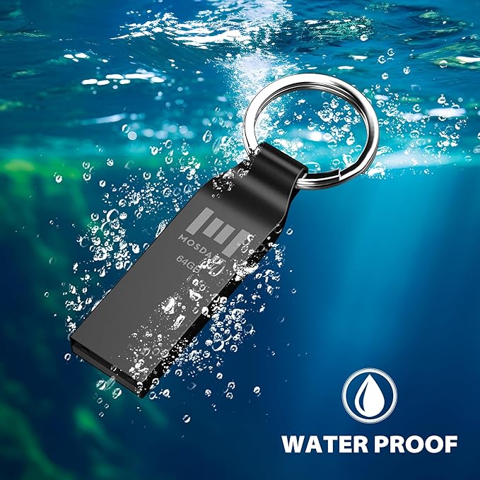 MOSDART Waterproof 64GB USB2.0 Flash Drive, exFAT Metal Memory Stick with Keychain, for System Back, Data Storage, Titan Gray(Pack of 2)