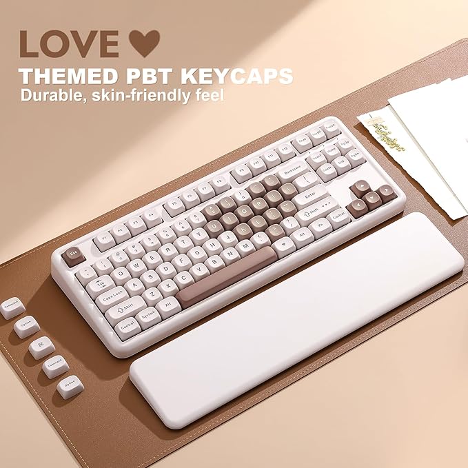 YUNZII B87 Wireless Mechanical Keyboard,QMK/VIA Programmable,TKL Layout 87 Keys,BT/2.4G/USB-C,Hot Swap Gasket Mount RGB Backlit Gaming with Wrist Rest for Win/Mac (Brown Heart, Cocoa Cream V2)