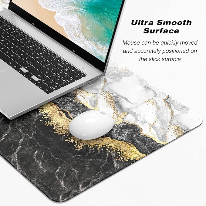 Extended Large Mouse Pad, XXL Gaming Mousepad 31.5 x 15.7 Inch, Big Computer Keyboard Desk Pad, Waterproof Mouse Mat with Stitched Edges and Non-Slip Base for Office Gaming, Black Marble