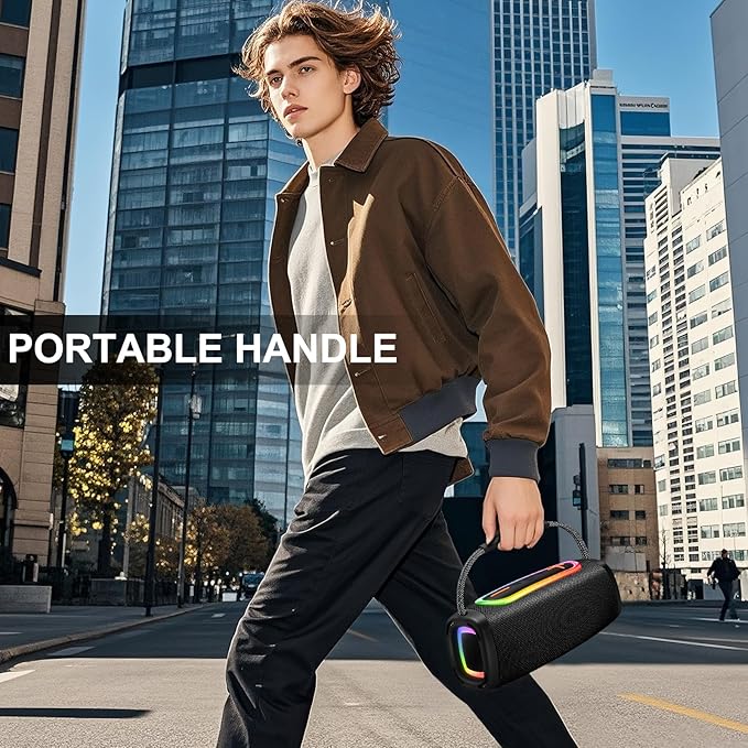 Bluetooth Speaker with Handle, BT5.4 Portable Wireless Speaker with 24W Loud Stereo Sound, IP6 Waterproof, Portable Speaker with RGB Multi-Color Rhythm Lights for Outdoor/Home/Party/Beach as Gift
