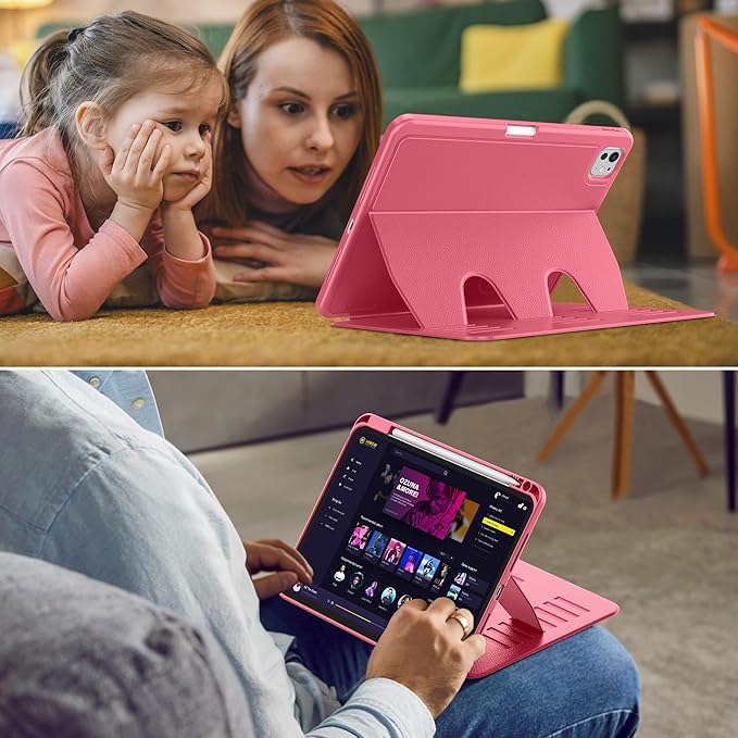 VIKESI Case for iPad Pro 11 inch (M5/M4) 2025/2024,Multiple Angles Stand Cover,Soft Back,Pencil Holder,and Auto Sleep/Wake,Watermelon